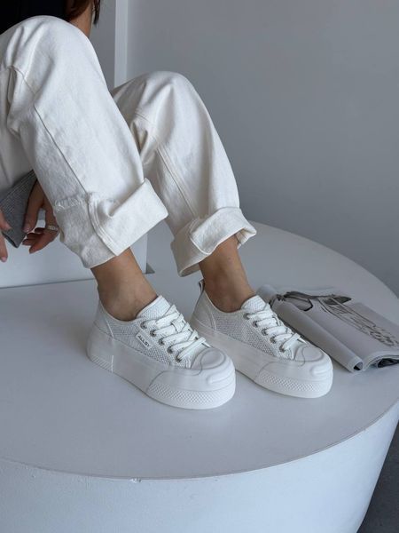Текстильні кеди на високій платформі білі 1800 фото