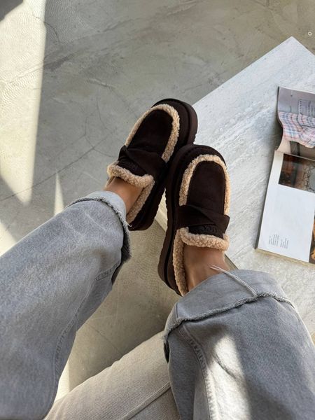 Лофери утеплені з натуральної замші на тонкій підошві шоколадні 1495 фото